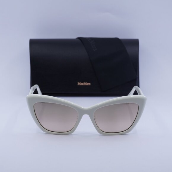 MaxMara LOGO14 MM0063 21G Cat Eye Sunglasses - White/Brown Mirror - Picture 3 of 11